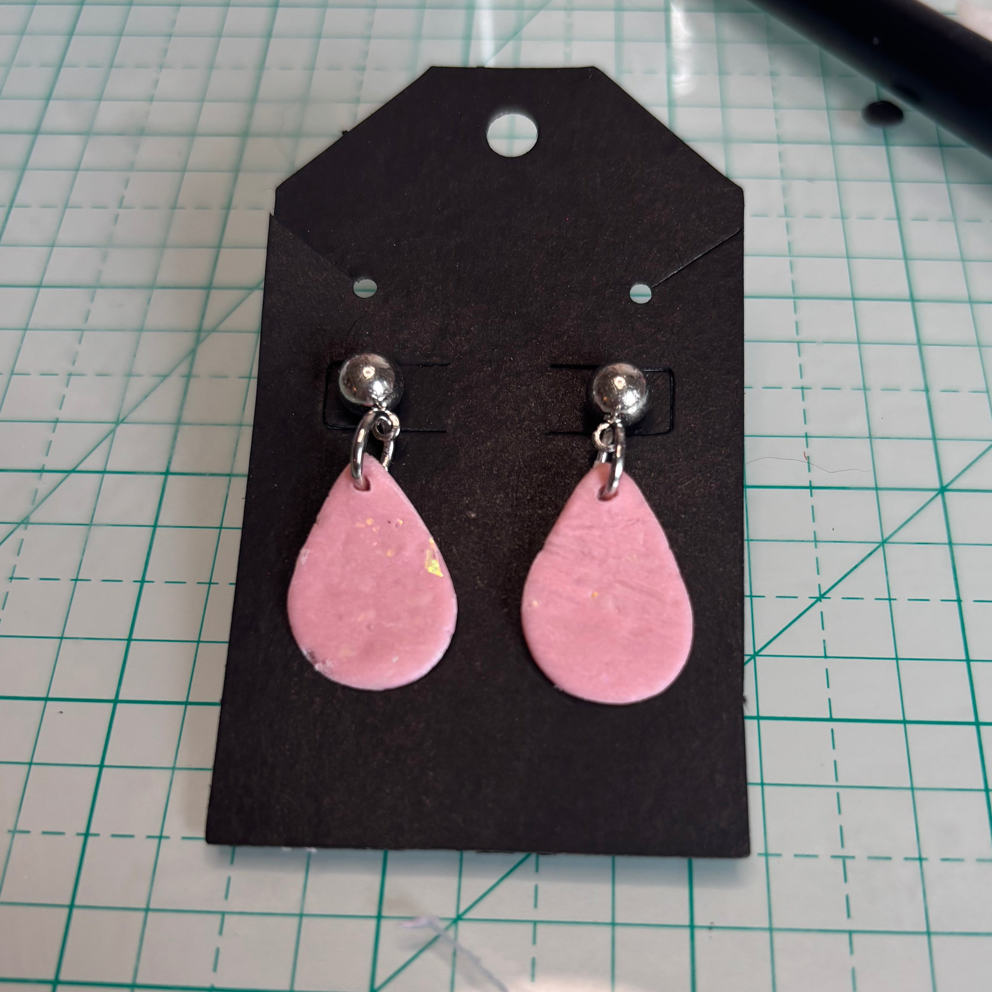 [EARRINGS] Pink Opalescent Teardrop Earrings | Cute Polymer Clay Jewelry | Handmade Kawaii Gift