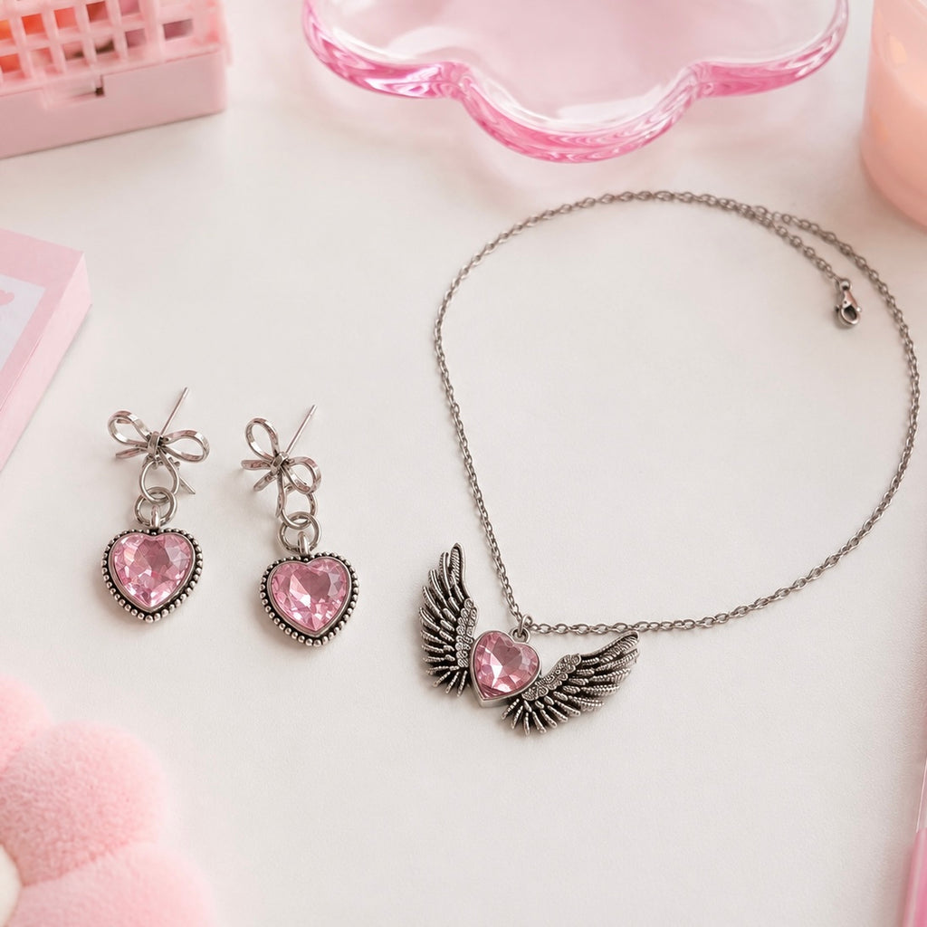 Rose Quartz Heart Set