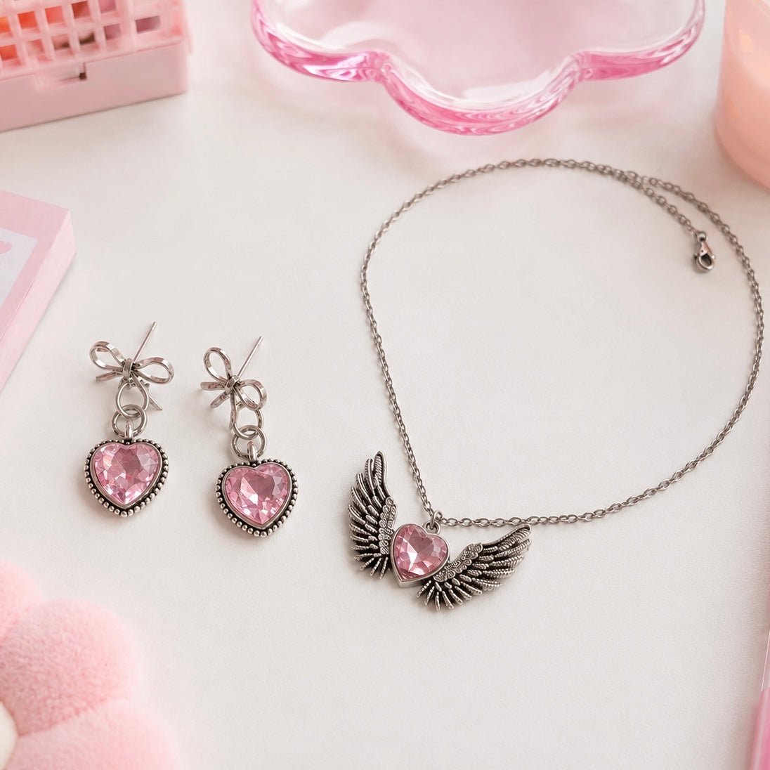 Rose Quartz Heart Set