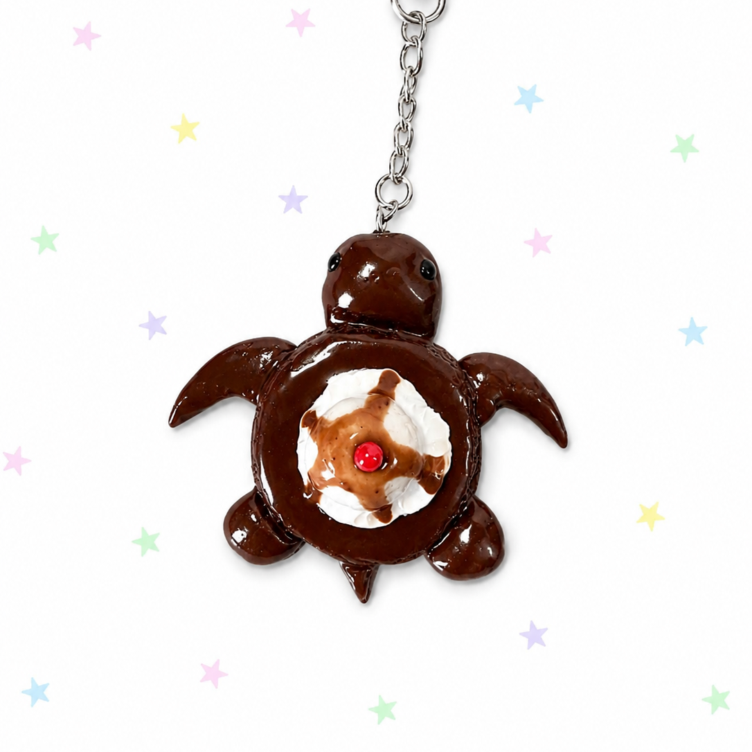 [LIMITED] Brownie Sundae Turtle Keychain | Cute Polymer Clay Bag Charm | Handmade Kawaii Gift