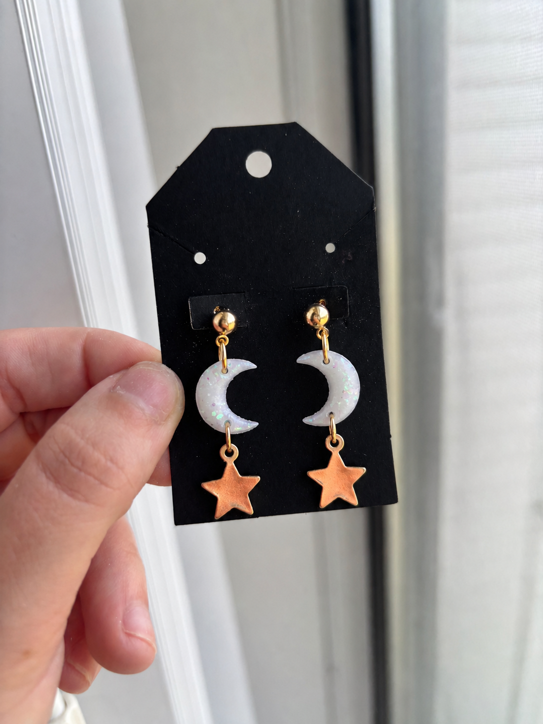 [EARRINGS] Opalescent Moon and Star Earrings | Cute Polymer Clay Jewelry | Handmade Kawaii Gift