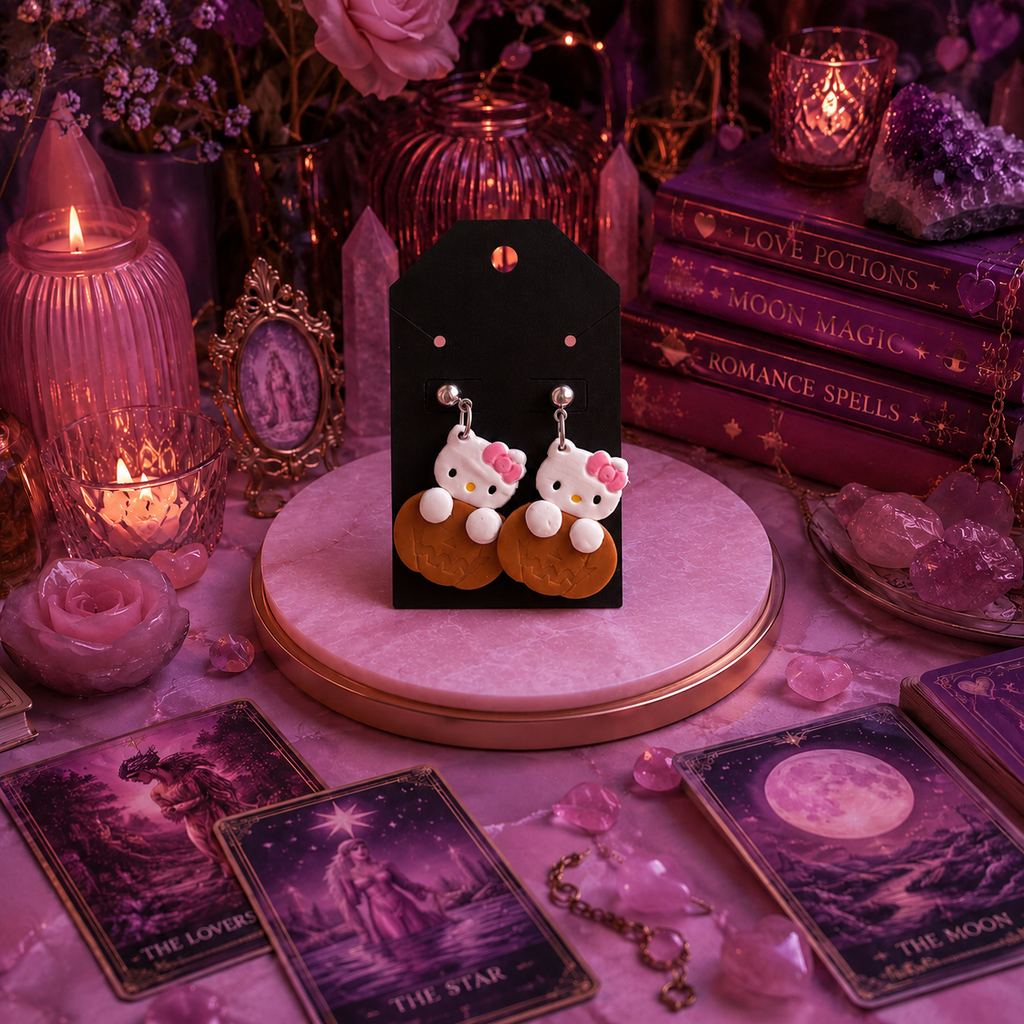 Kitty Jack-O-Lantern Earrings | Cute Polymer Clay Jewelry | Handmade Kawaii Gift