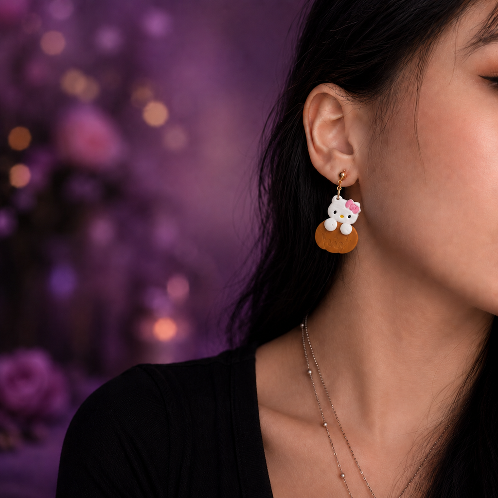 Kitty Jack-O-Lantern Earrings | Cute Polymer Clay Jewelry | Handmade Kawaii Gift