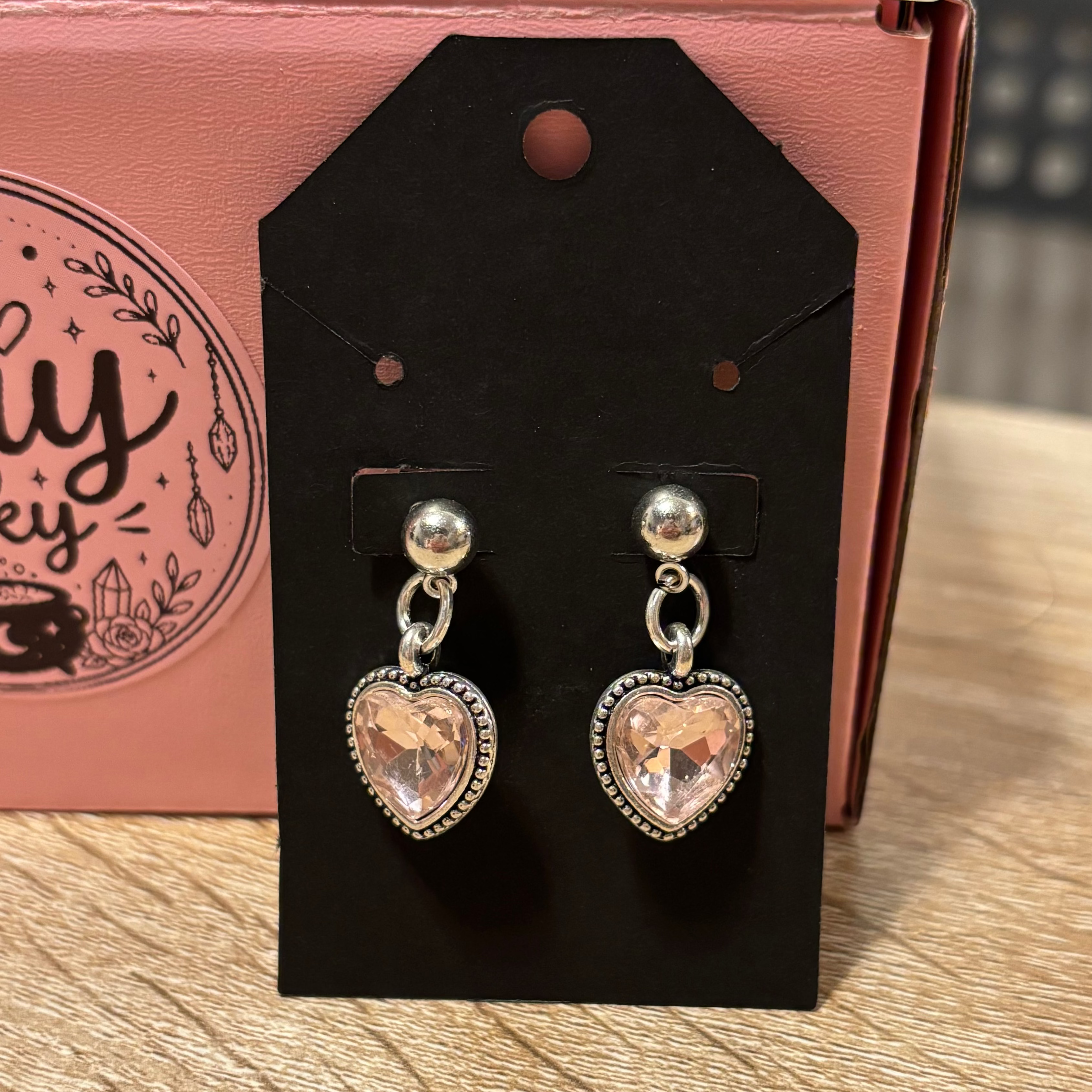 Rose Quartz Heart Dangle Earrings | Cute Polymer Clay Jewelry | Handmade Kawaii Gift