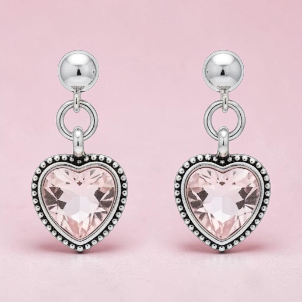 Rose Quartz Heart Dangle Earrings | Cute Polymer Clay Jewelry | Handmade Kawaii Gift