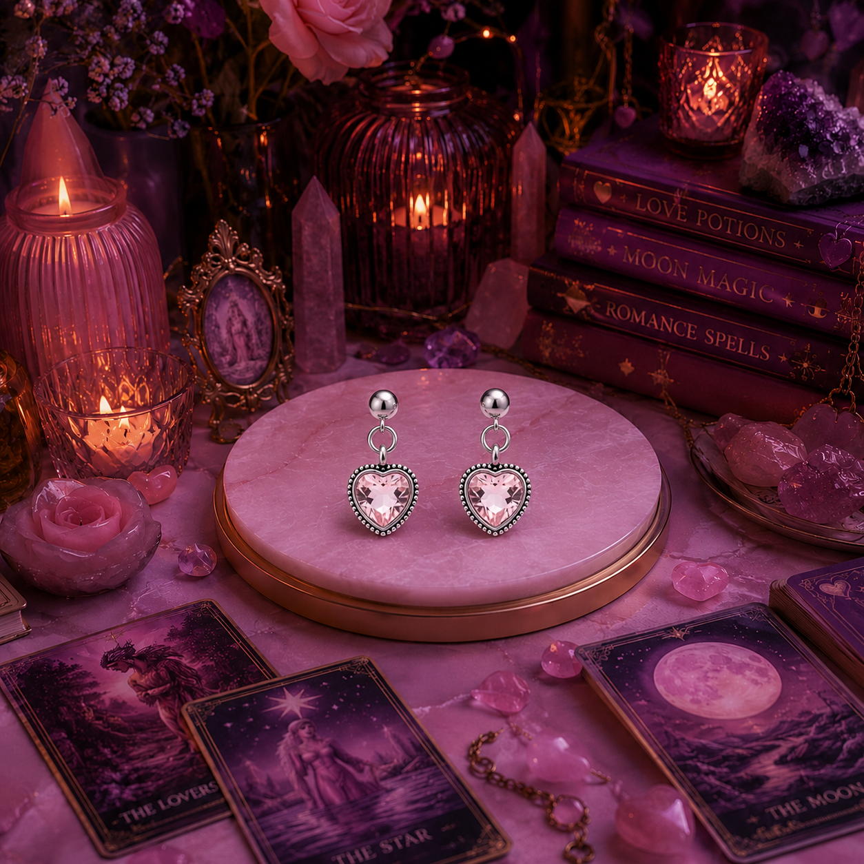 Rose Quartz Heart Dangle Earrings | Cute Polymer Clay Jewelry | Handmade Kawaii Gift