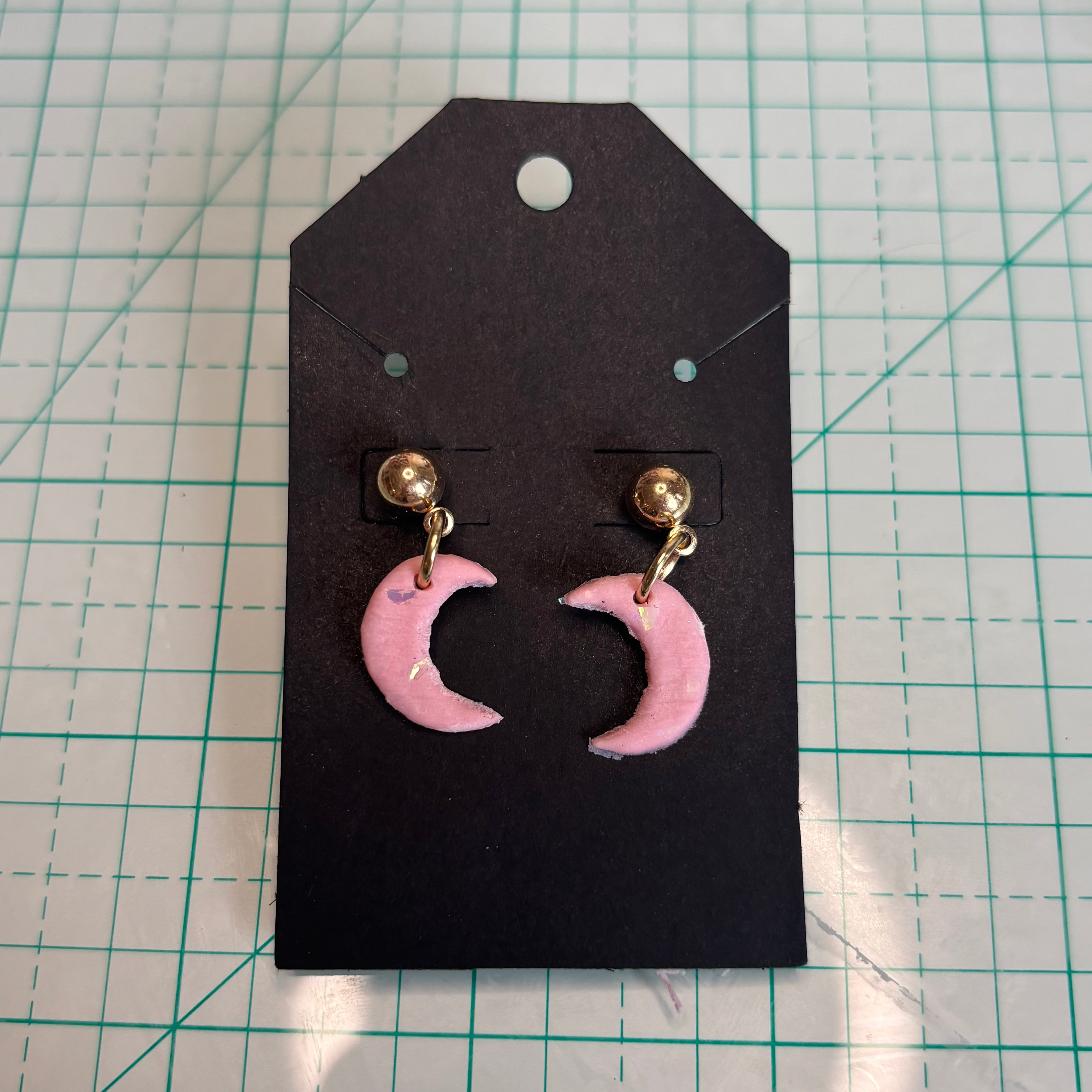 [EARRINGS] Pink Opalescent Moon Earrings | Cute Polymer Clay Jewelry | Handmade Kawaii Gift