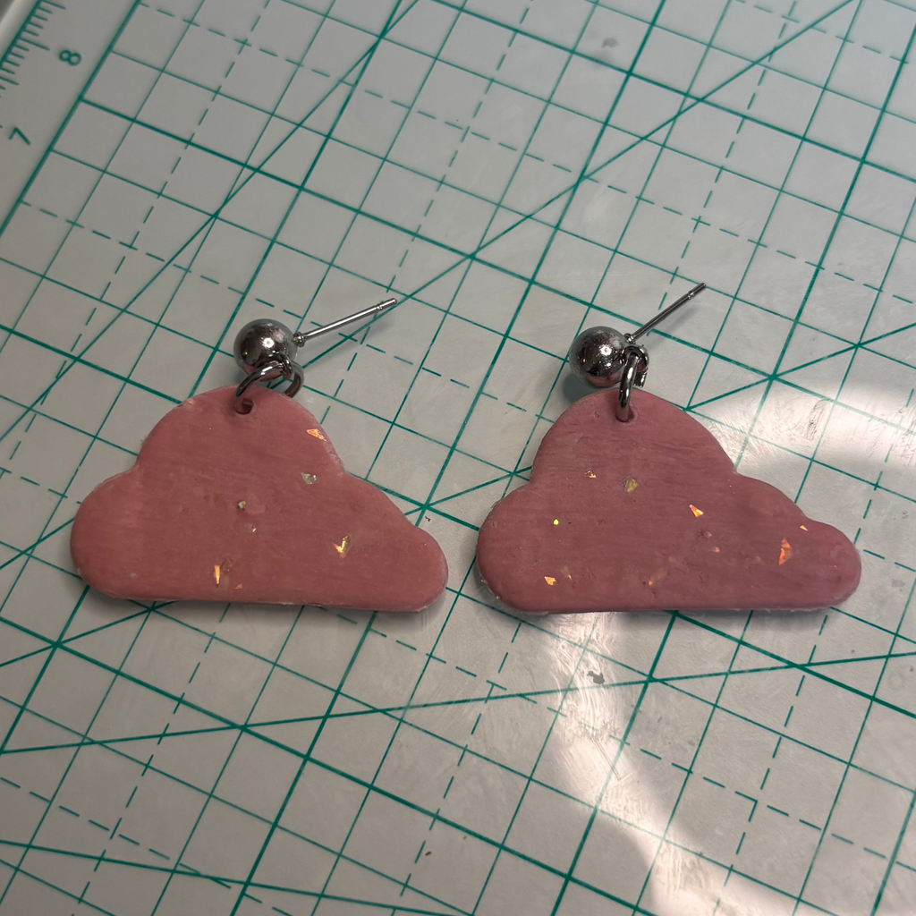 [EARRINGS] Pink Opalescent Cloud Earrings | Cute Polymer Clay Jewelry | Handmade Kawaii Gift