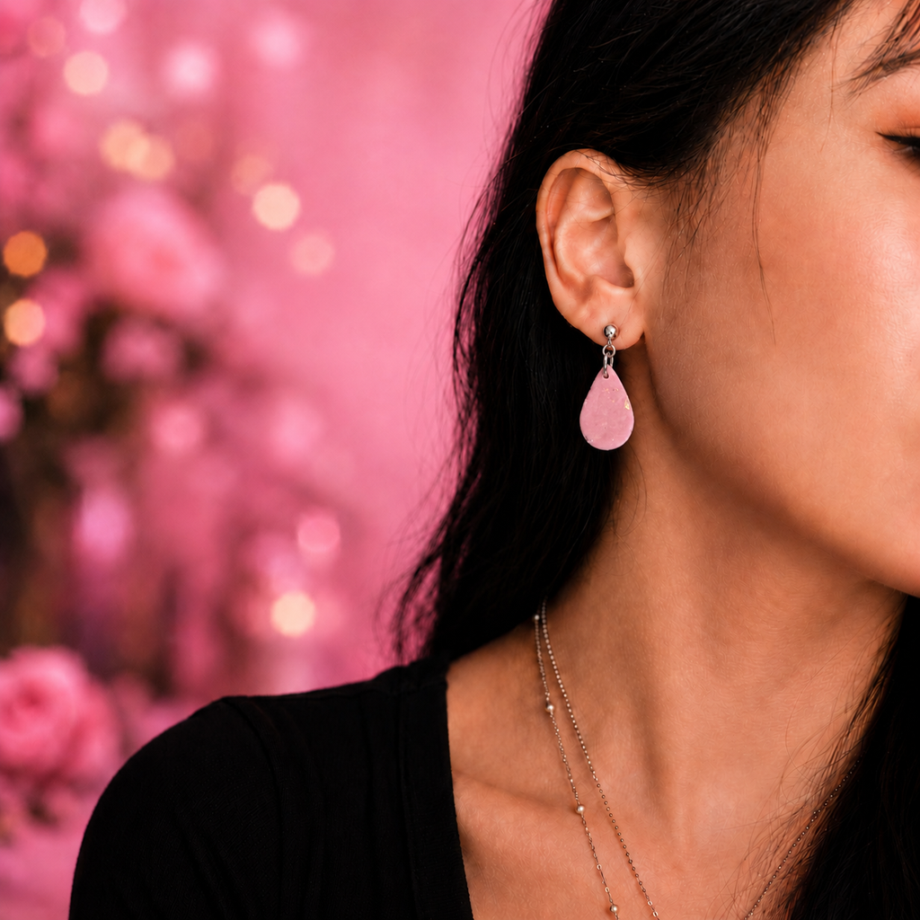 [EARRINGS] Pink Opalescent Teardrop Earrings | Cute Polymer Clay Jewelry | Handmade Kawaii Gift