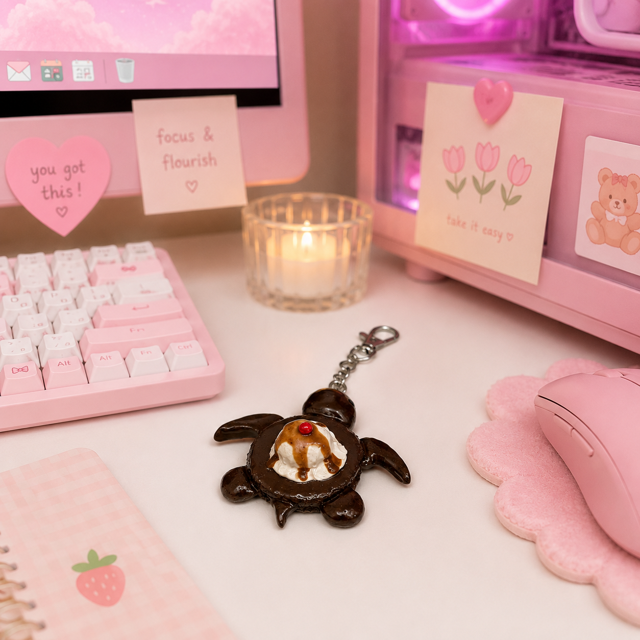 [KEYCHAINS] Brownie Sundae Turtle Keychain | Cute Polymer Clay Bag Charm | Handmade Kawaii Gift