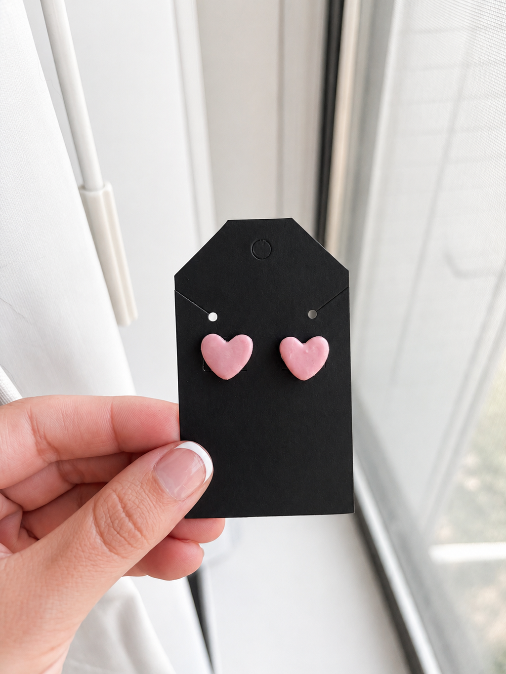 [EARRINGS] Pink Opalescent Heart Stud Earrings | Cute Polymer Clay Jewelry | Handmade Kawaii Gift