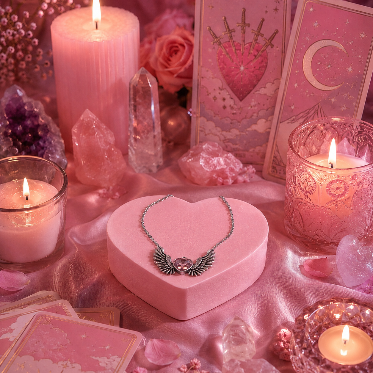 [NECKLACES] Rose Quartz Winged Heart Necklace | Cute Handmade Jewelry | Handmade Kawaii Gift