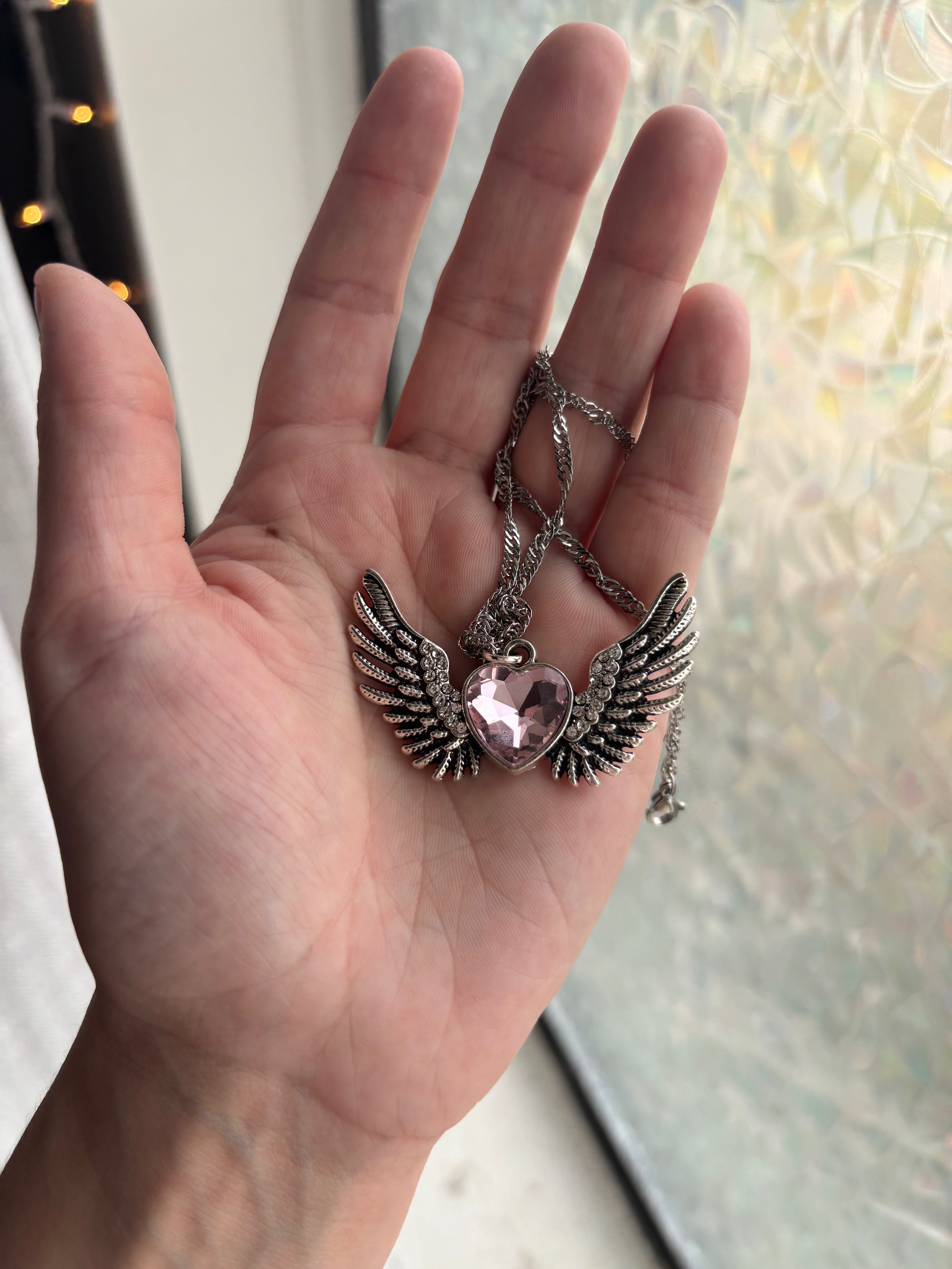 [NECKLACES] Rose Quartz Winged Heart Necklace | Cute Handmade Jewelry | Handmade Kawaii Gift