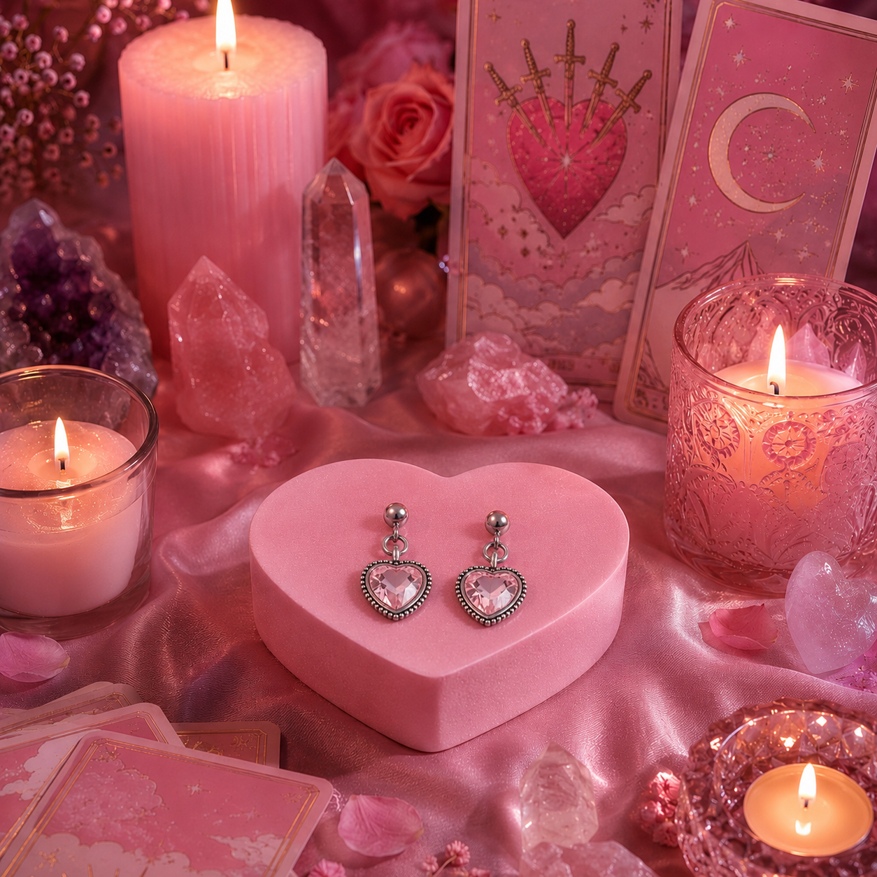 [EARRINGS] Rose Quartz Heart Dangle Earrings | Cute Polymer Clay Jewelry | Handmade Kawaii Gift