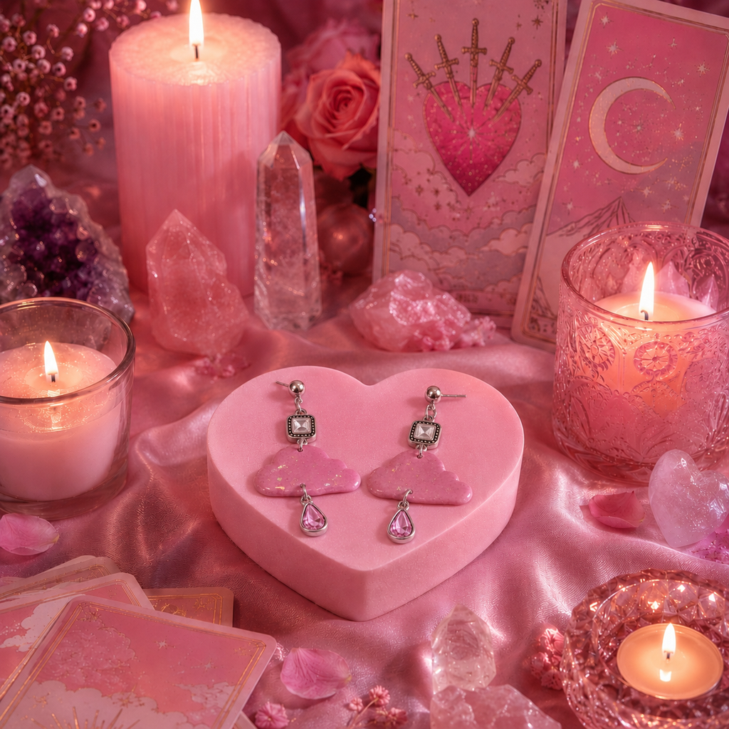 [EARRINGS] Pink Opalescent Cloud & Rose Quartz Teardrop Earrings | Cute Handmade Jewelry | Handmade Kawaii Gift