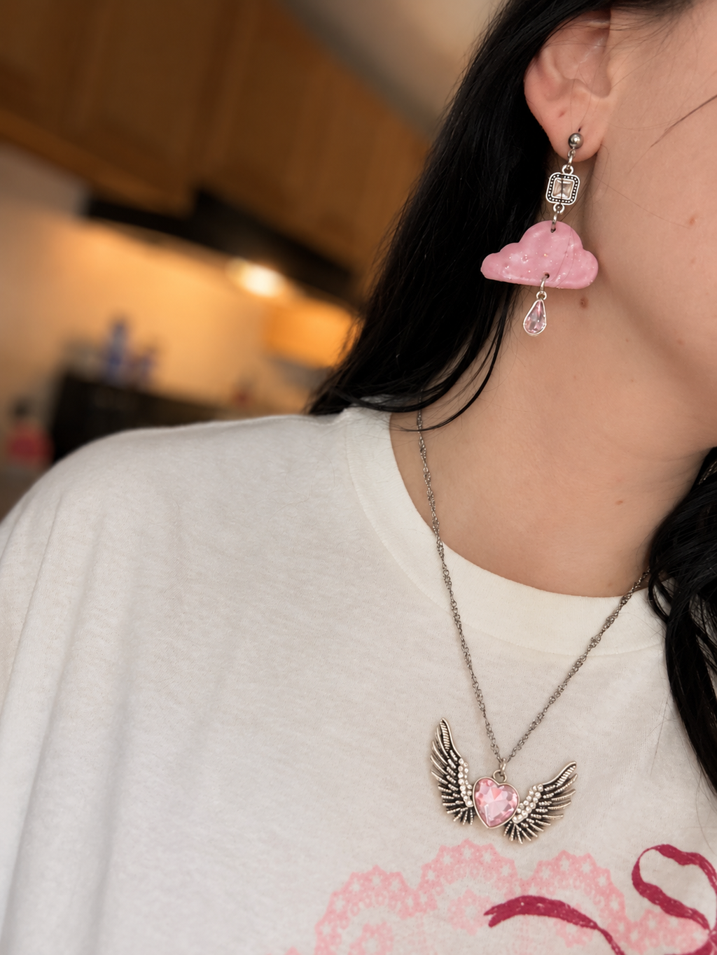 [NECKLACES] Rose Quartz Winged Heart Necklace | Cute Handmade Jewelry | Handmade Kawaii Gift