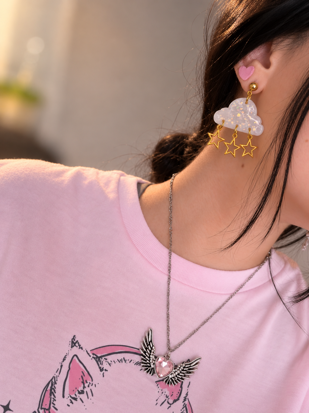 [EARRINGS] Opalescent Dangly Star & Cloud Earrings