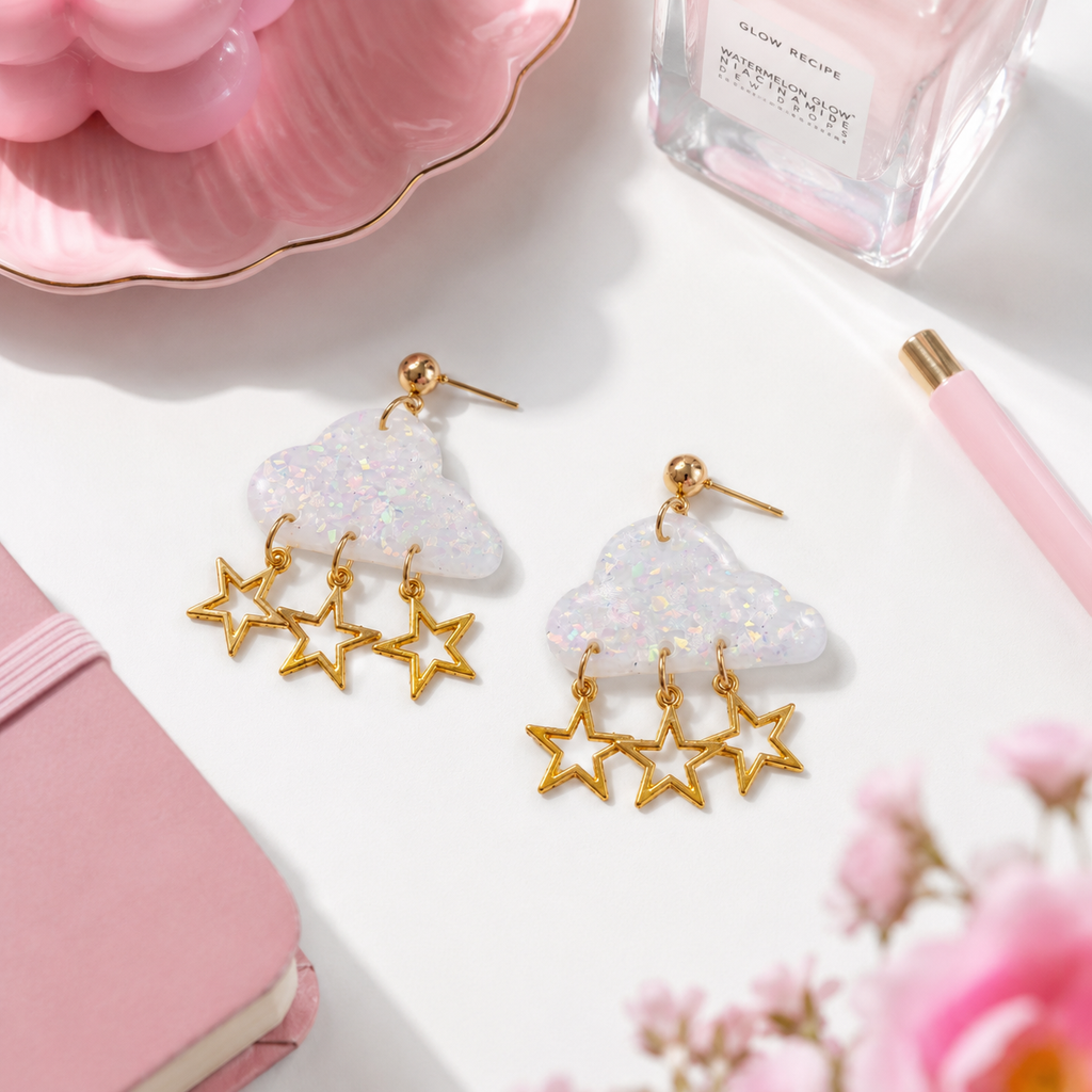 [EARRINGS] Opalescent Dangly Star & Cloud Earrings