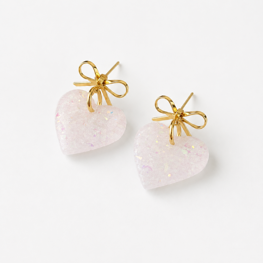 [EARRINGS] Opalescent Heart Dangling Earrings | Cute Polymer Clay Jewelry | Handmade Kawaii Gift