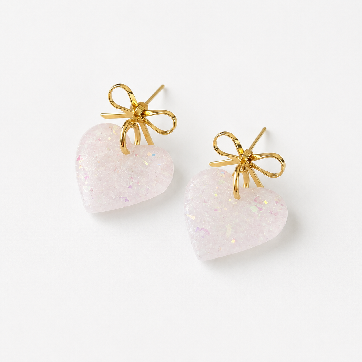 [EARRINGS] Opalescent Heart Dangling Earrings | Cute Polymer Clay Jewelry | Handmade Kawaii Gift