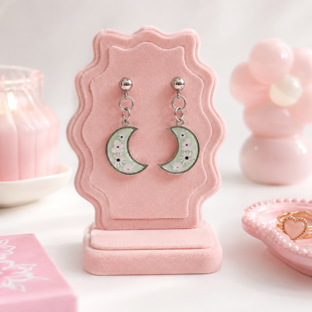 Floral Resin Moon Earrings