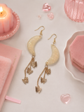 [EARRINGS] Opalescent Moon and Butterflies Dangling Earrings | Cute Polymer Clay Jewelry | Handmade Kawaii Gift