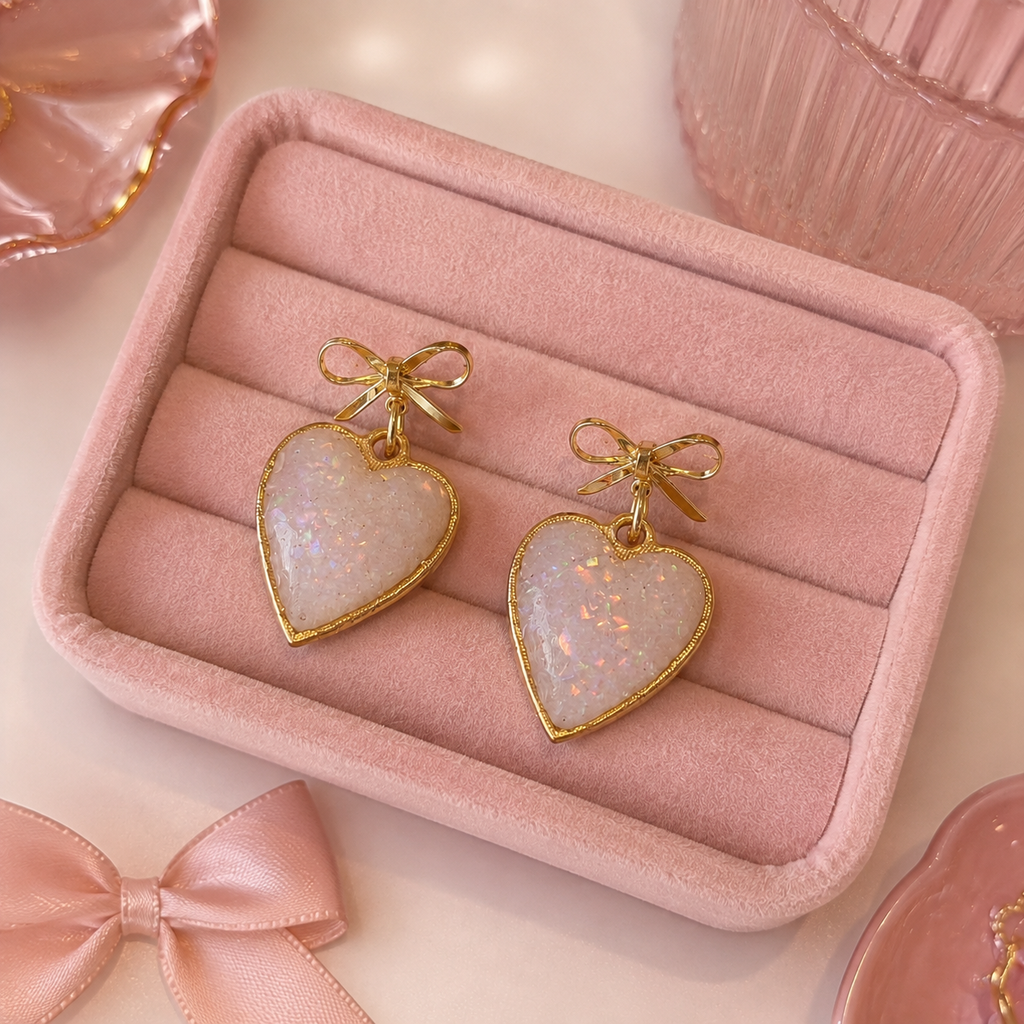 Opalescent Golden Heart Earrings