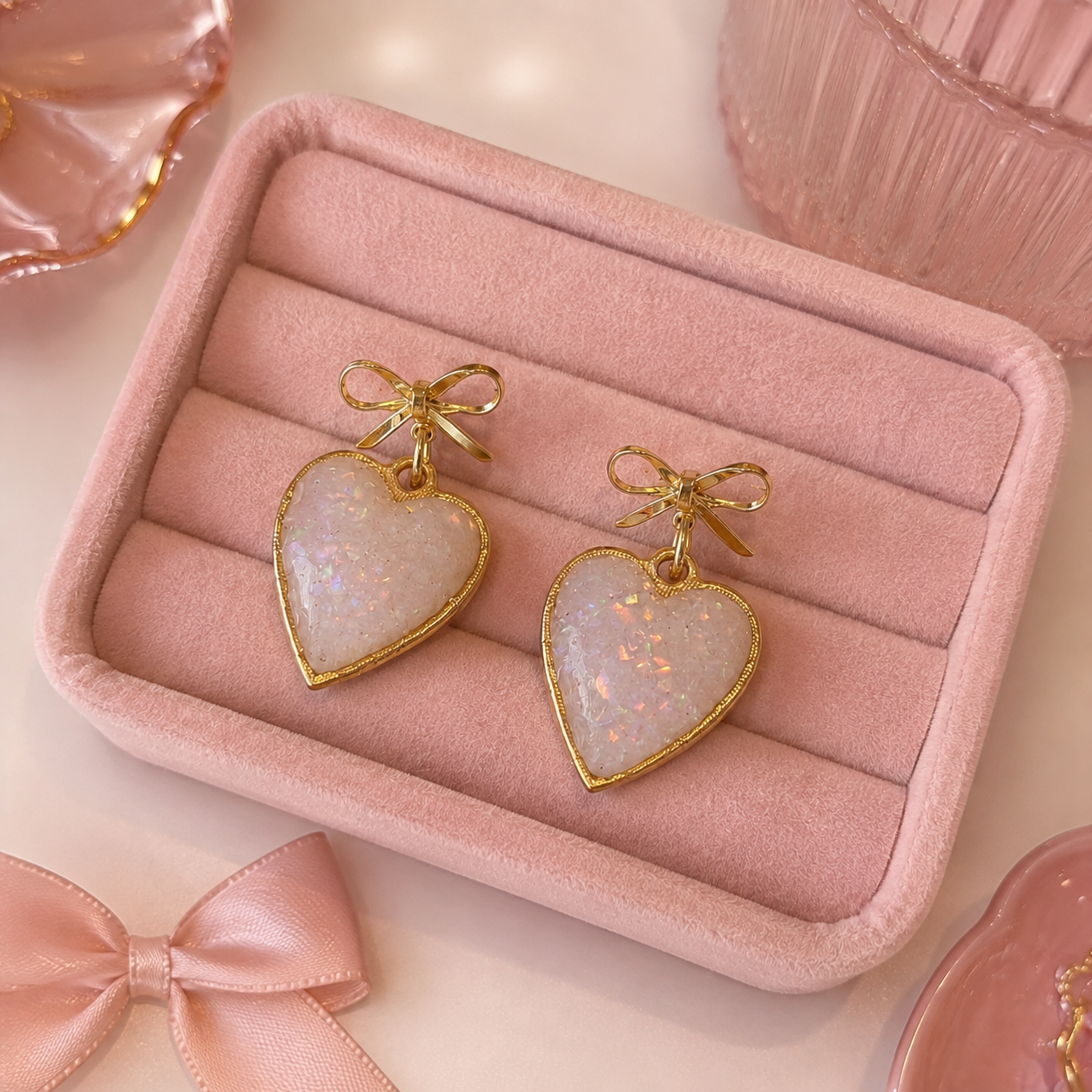 Opalescent Golden Heart Earrings