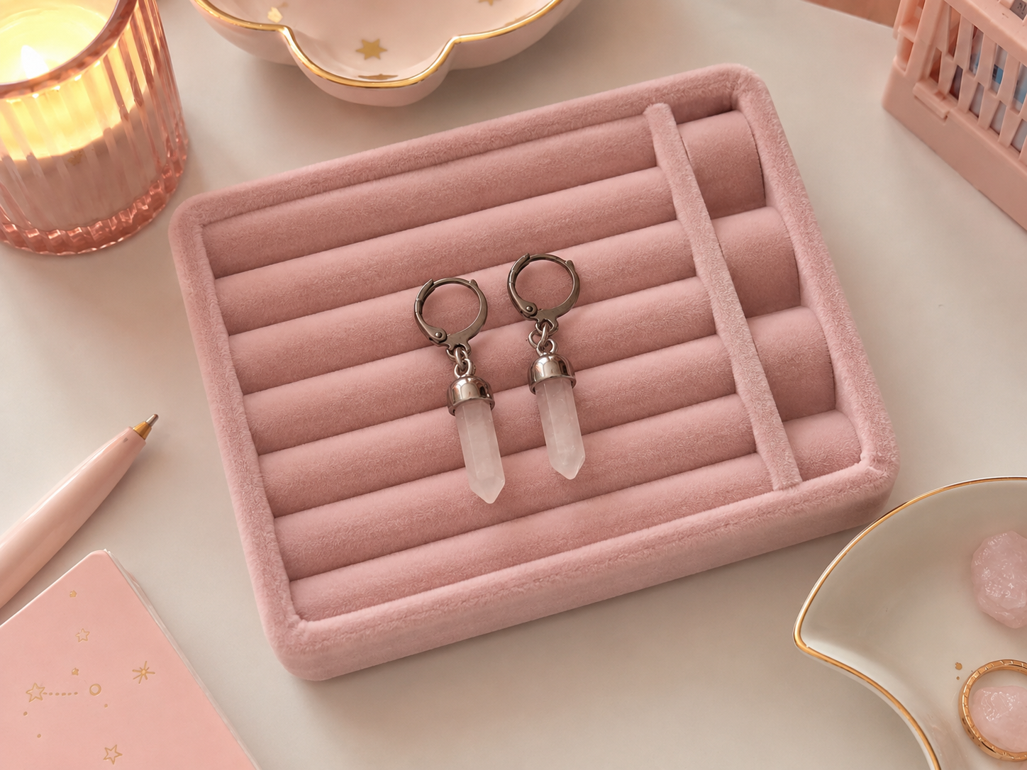 Rose Quartz Pendant Earrings
