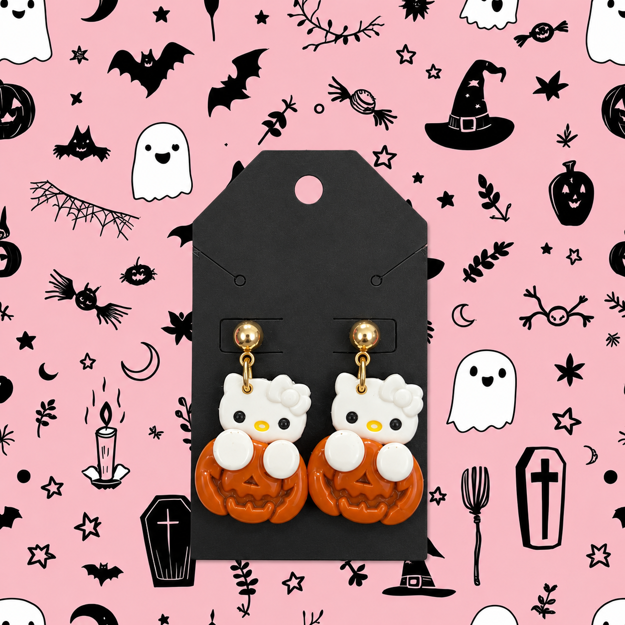 [coming soon] hello kitty jack-o-lantern earrings