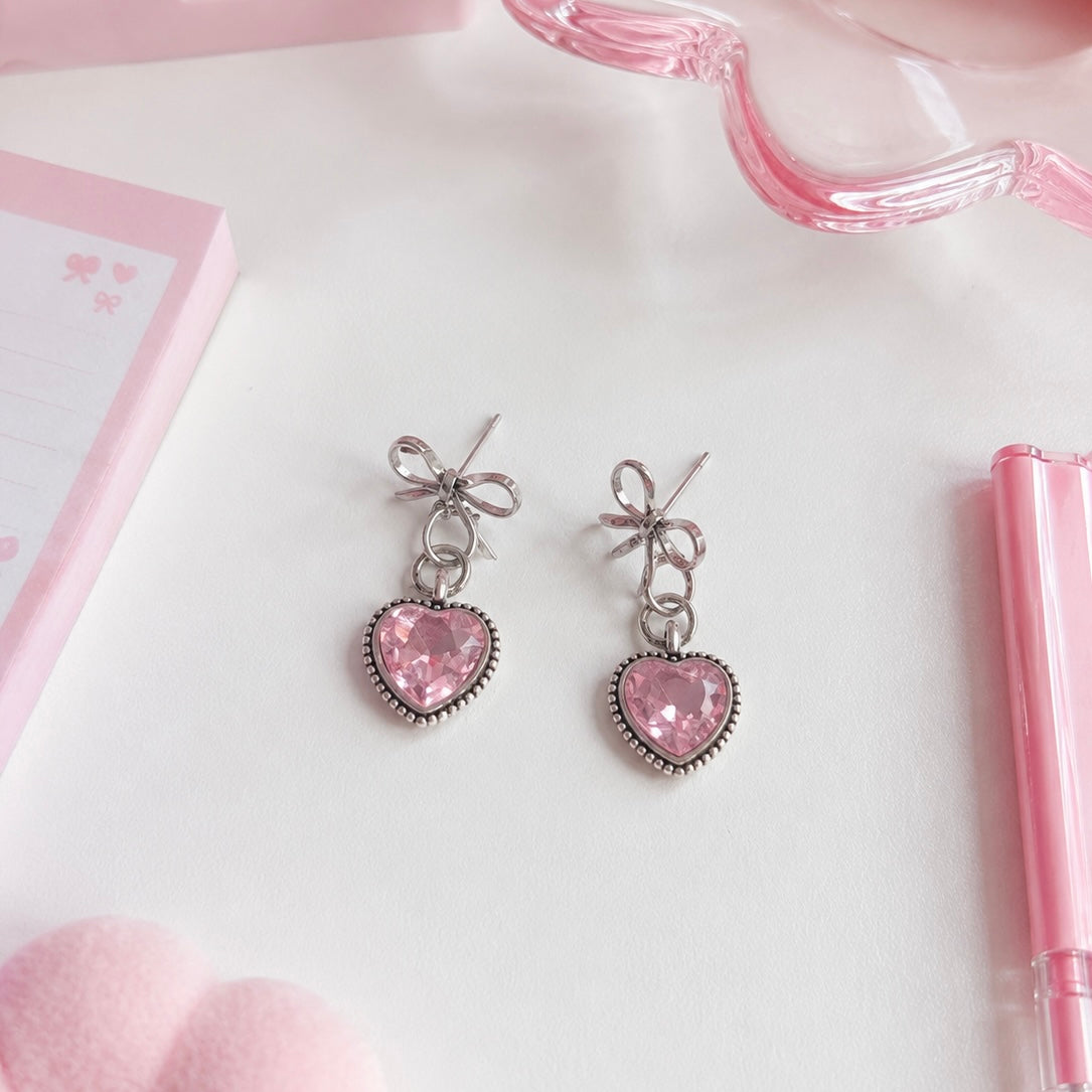 Rose Quartz Heart Dangle Earrings