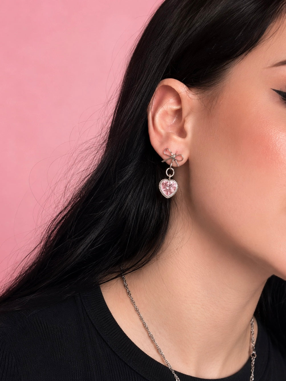 Rose Quartz Heart Dangle Earrings