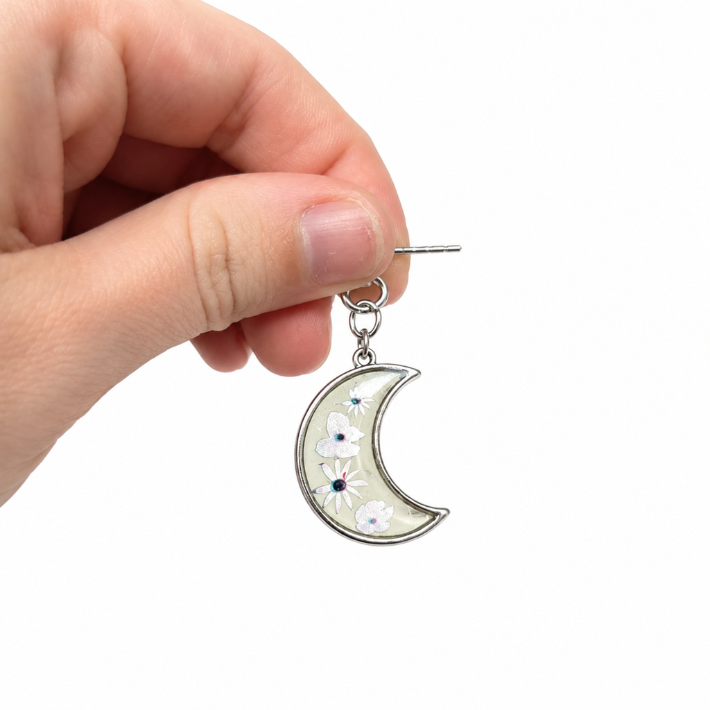 [EARRINGS] Floral Moon Earrings | Cute Handmade Jewelry | Handmade Kawaii Gift