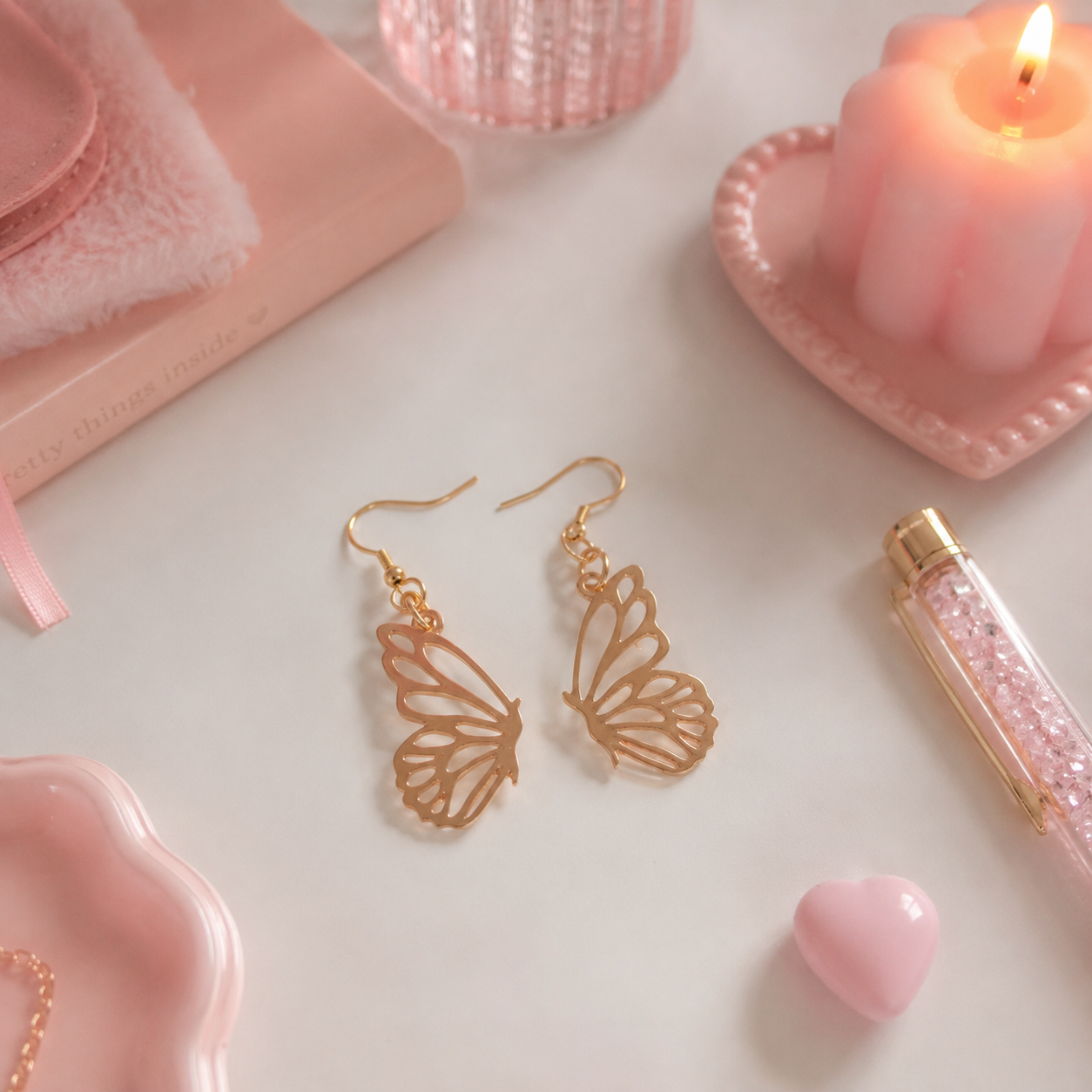 [EARRINGS] Dangling Golden Butterfly Earrings | Cute Handmade Jewelry | Kawaii Handmade Gift