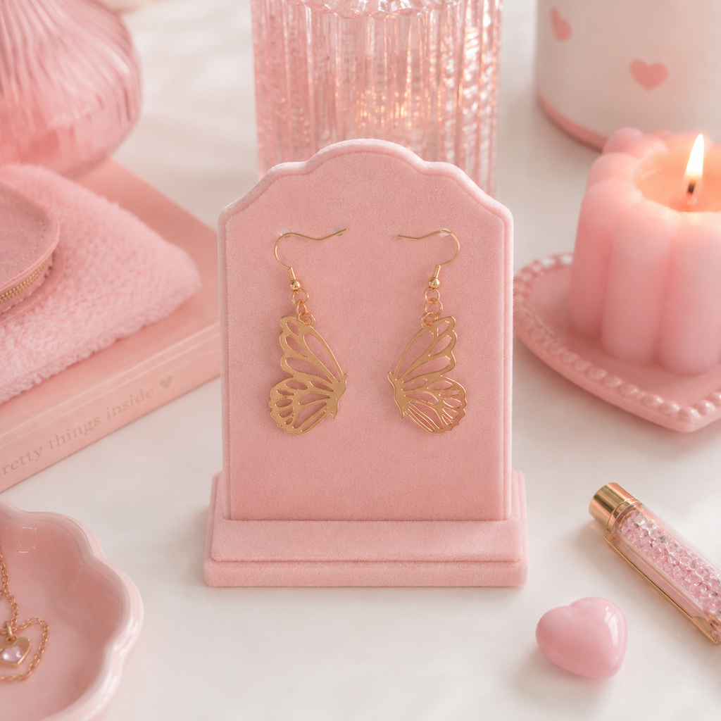 [EARRINGS] Dangling Golden Butterfly Earrings | Cute Handmade Jewelry | Kawaii Handmade Gift