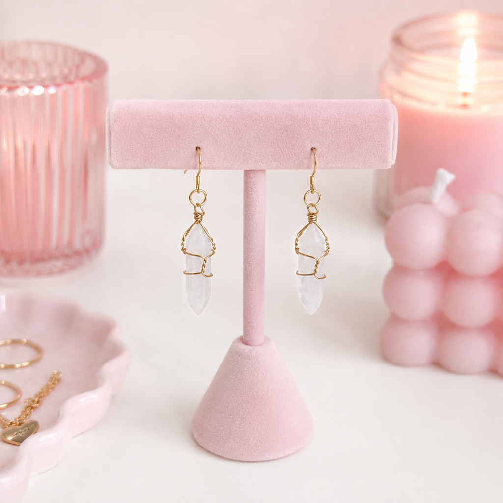 [EARRINGS] Snow Quartz Dangling Earrings | Cute Handmade Jewelry | Handmade Kawaii Gift