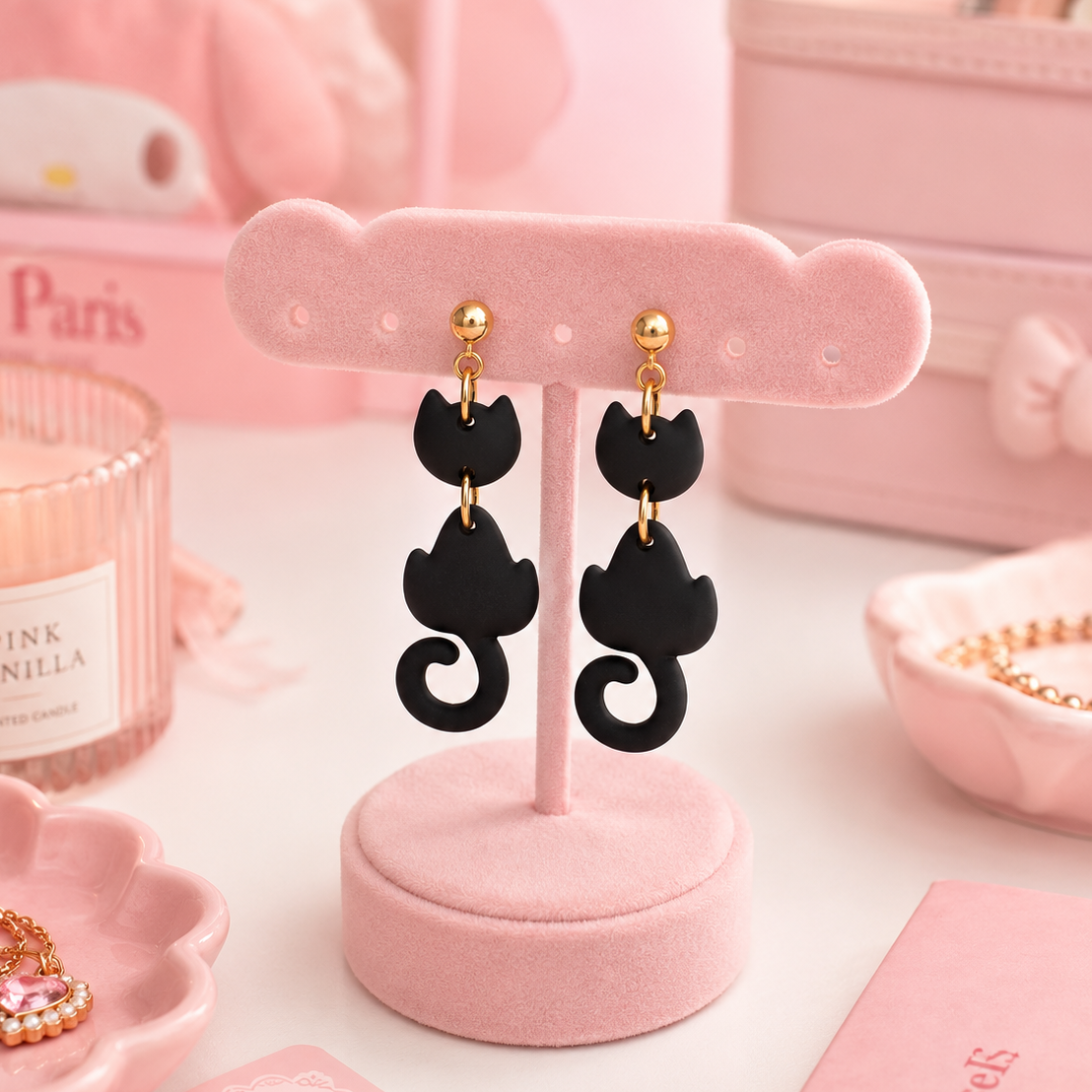 Black Cat Dangly Earrings