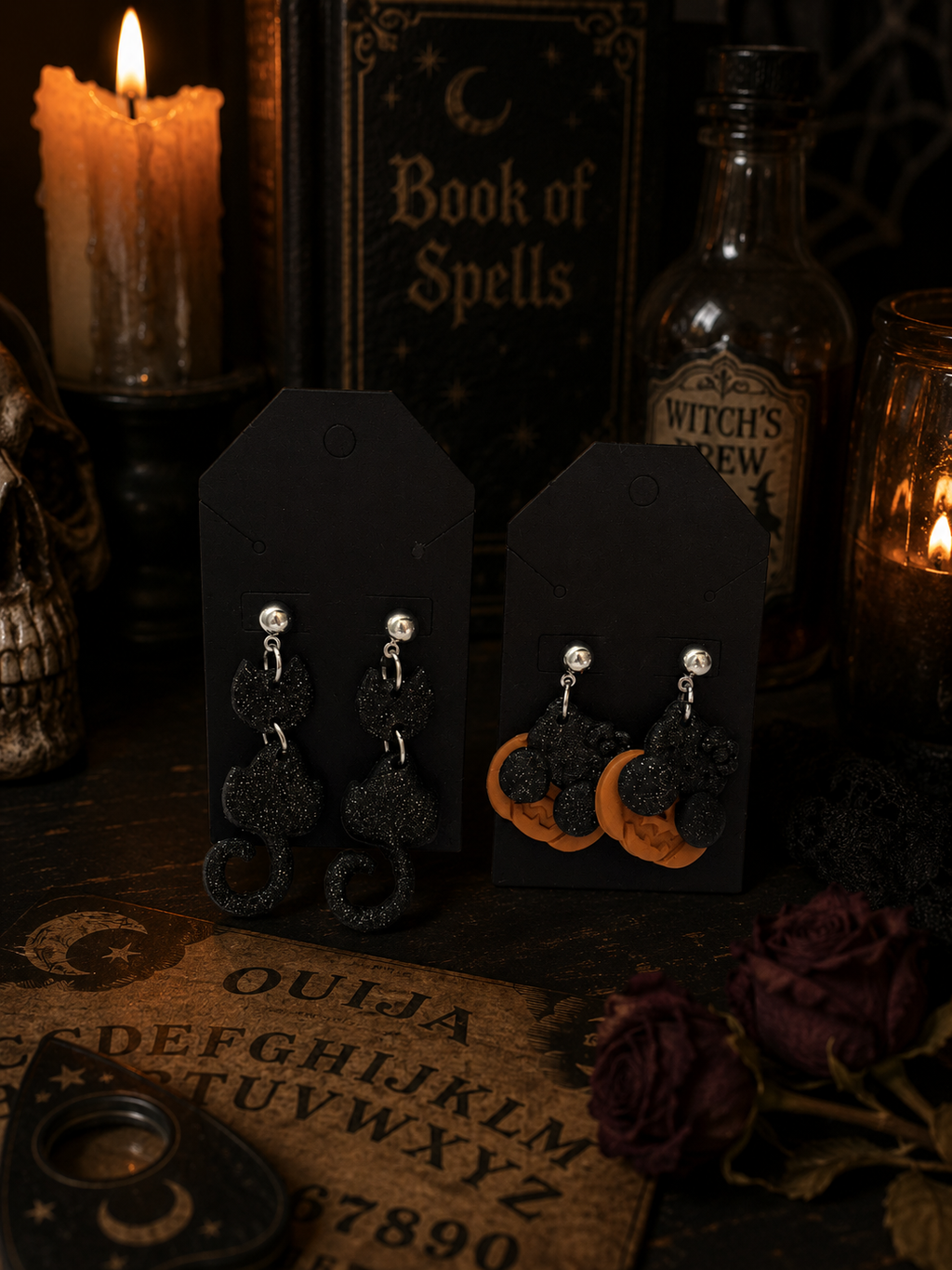 [PRE-ORDER] Black Cat Dangly Earrings | Cute Polymer Clay Jewelry | Handmade Kawaii Gift