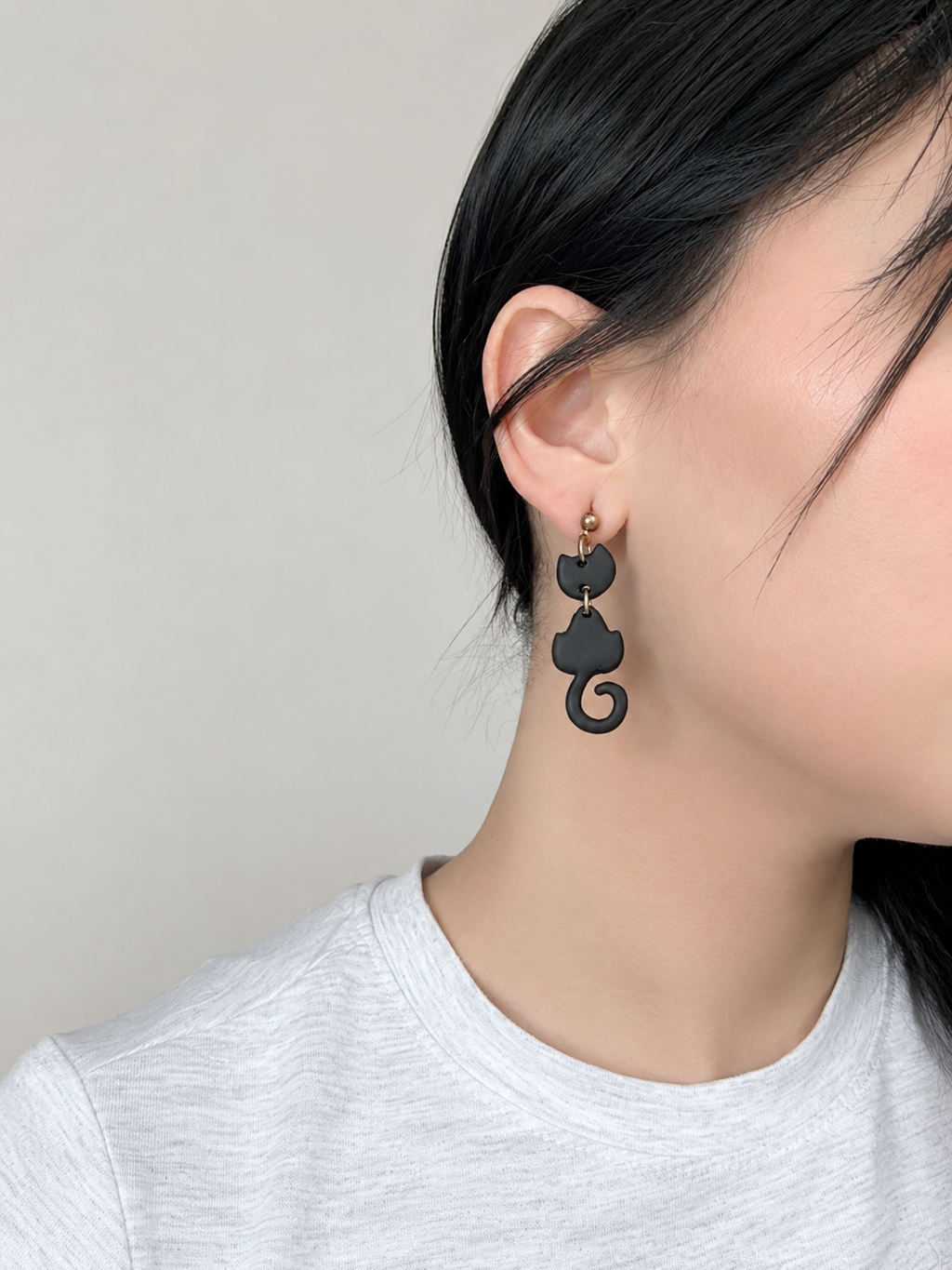 [PRE-ORDER] Black Cat Dangly Earrings | Cute Polymer Clay Jewelry | Handmade Kawaii Gift