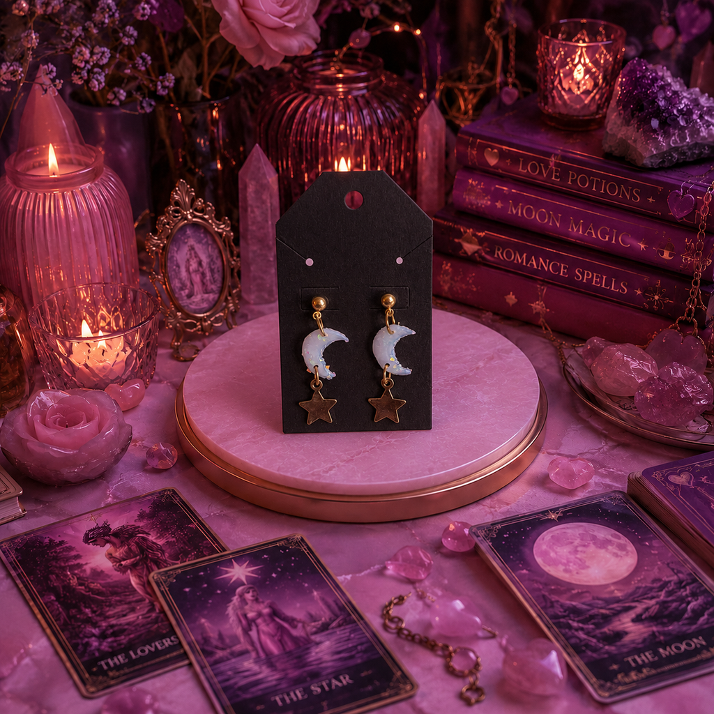 Opalescent Moon and Star Earrings | Cute Polymer Clay Jewelry | Handmade Kawaii Gift