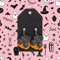 [PRE-ORDER] Glittery Black Hello Kitty Pumpkin Earrings | Cute Polymer Clay Jewelry | Handmade Kawaii Gift