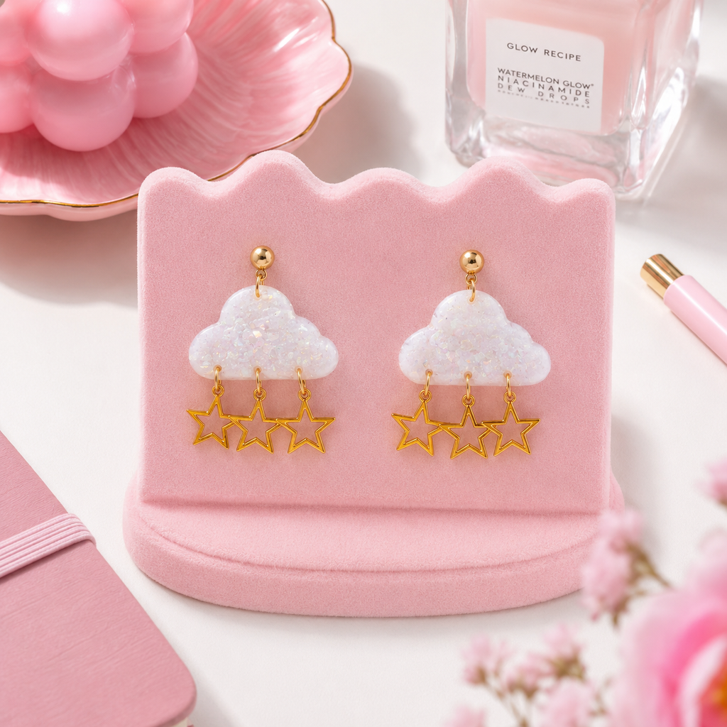 [EARRINGS] Opalescent Dangly Star & Cloud Earrings